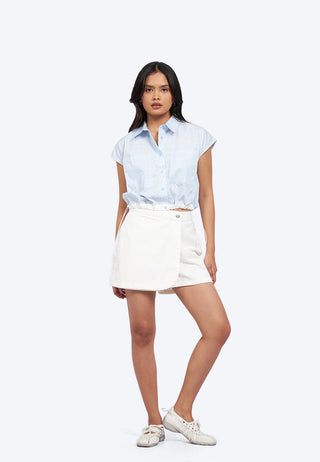 Short Sleeve Blouse with Drawstring