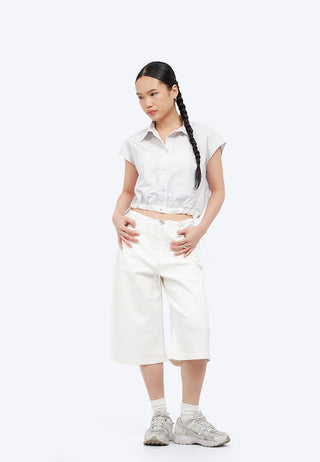 Short Sleeve Blouse with Drawstring