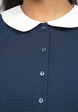Contrast Collar Puff Sleeve Blouse