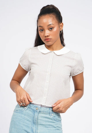 Contrast Collar Puff Sleeve Blouse