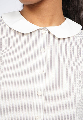 Contrast Collar Puff Sleeve Blouse