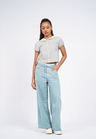 Contrast Collar Puff Sleeve Blouse