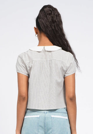 Contrast Collar Puff Sleeve Blouse