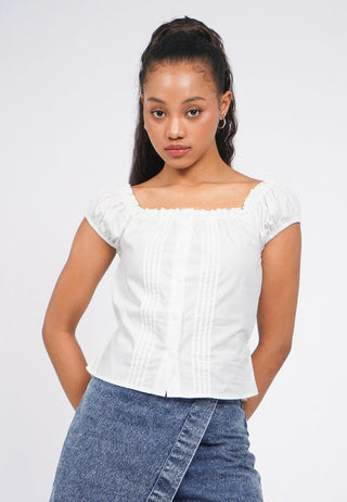 Puff Sleeve Pintuck Crop Blouse