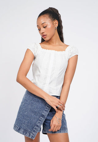 Puff Sleeve Pintuck Crop Blouse