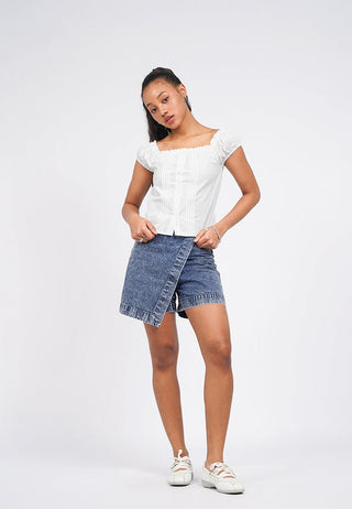 Puff Sleeve Pintuck Crop Blouse