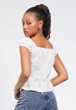 Puff Sleeve Pintuck Crop Blouse