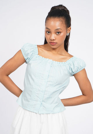Puff Sleeve Pintuck Crop Blouse