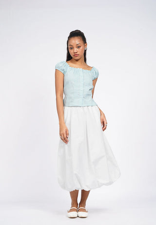 Puff Sleeve Pintuck Crop Blouse