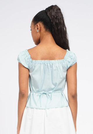 Puff Sleeve Pintuck Crop Blouse