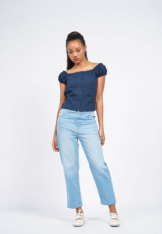Puff Sleeve Pintuck Crop Blouse