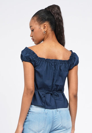 Puff Sleeve Pintuck Crop Blouse
