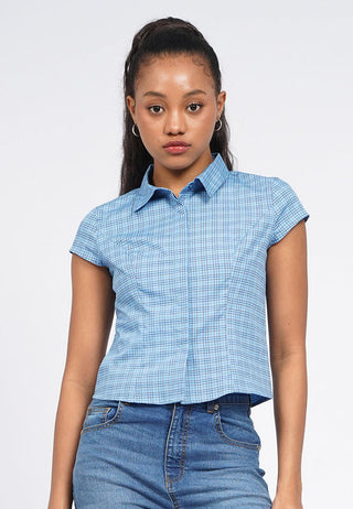Fitted Puff Sleeve Check Blouse