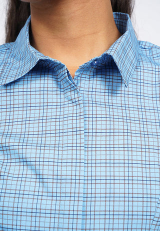 Fitted Puff Sleeve Check Blouse