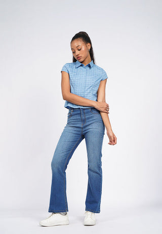 Fitted Puff Sleeve Check Blouse