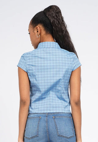 Fitted Puff Sleeve Check Blouse