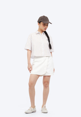 Button Up Short Sleeve Stripes Shirt