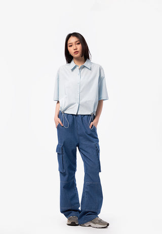 Button Up Shirt with Drawstring