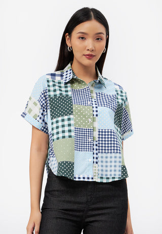 Printed Short Sleeve Crop Blouse