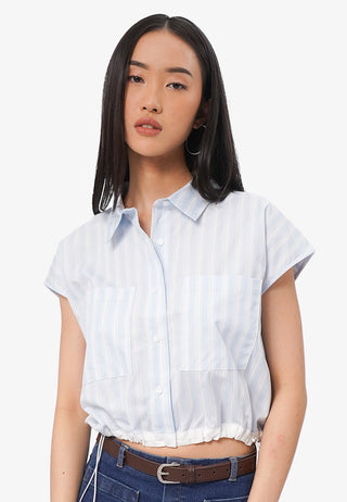 Drawstring Waist Short Sleeve Blouse