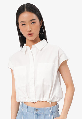 Drawstring Waist Short Sleeve Blouse