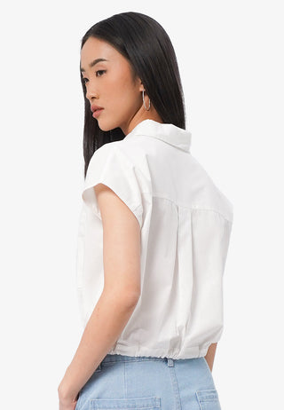 Drawstring Waist Short Sleeve Blouse