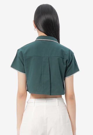 Collar Details Short Sleeve Blouse