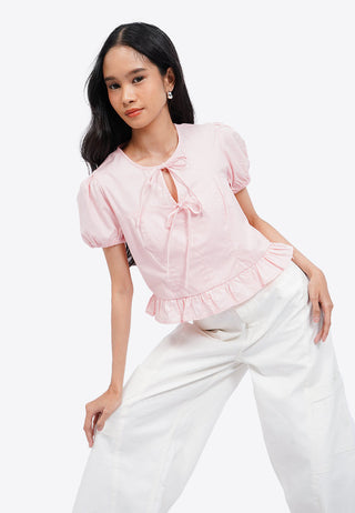 Round Neck Puff Sleeve Blouse