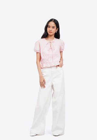Round Neck Puff Sleeve Blouse