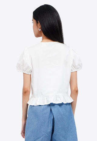 Round Neck Puff Sleeve Blouse