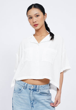 Notch Collar Short Sleeve Blouse