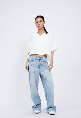 Notch Collar Short Sleeve Blouse