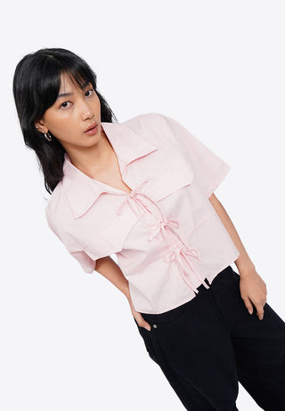 Tied Up Blouse with Flap Pocket