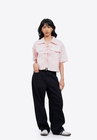 Tied Up Blouse with Flap Pocket