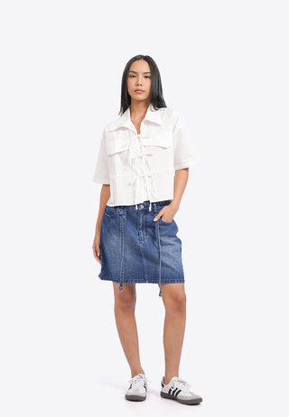 Flap Pocket Tied Up Short Sleeve Shirt