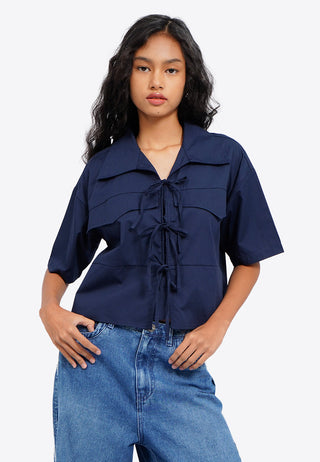 Tied Up Blouse with Flap Pocket
