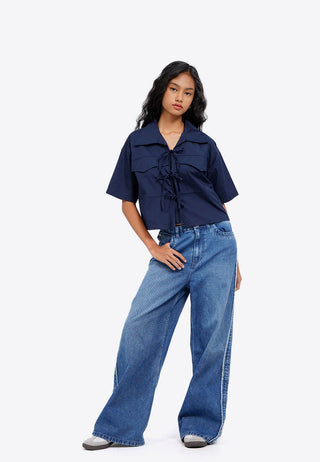 Tied Up Blouse with Flap Pocket