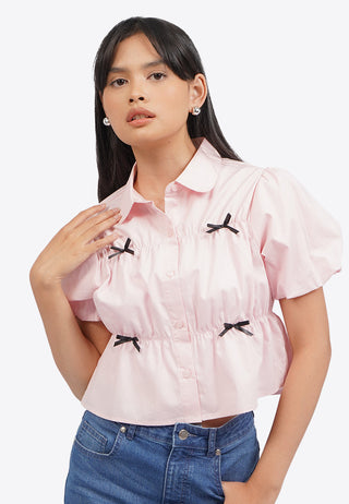 Short Sleeve Blouse with Ribbon Details