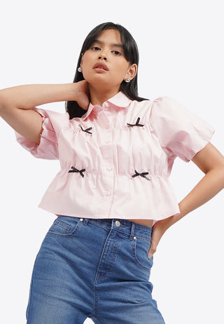 Short Sleeve Blouse with Ribbon Details