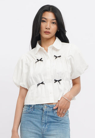 Puff Sleeve Shirt with Contrast Bow