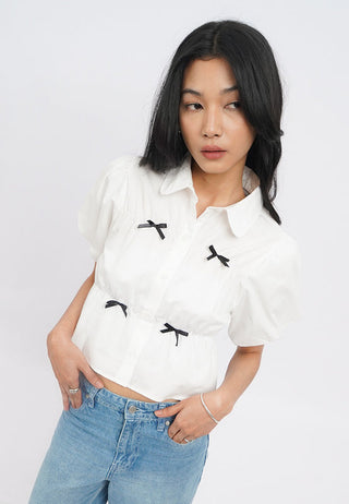 Puff Sleeve Shirt with Contrast Bow