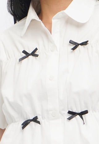 Puff Sleeve Shirt with Contrast Bow