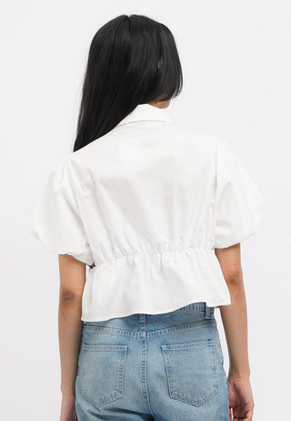 Puff Sleeve Shirt with Contrast Bow