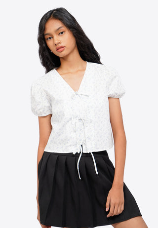 Puff Sleeve Blouse with Front Tie