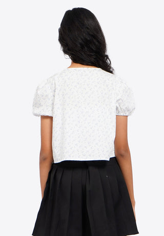 Puff Sleeve Blouse with Front Tie