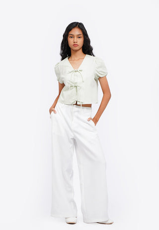 Puff Sleeve Blouse with Front Tie