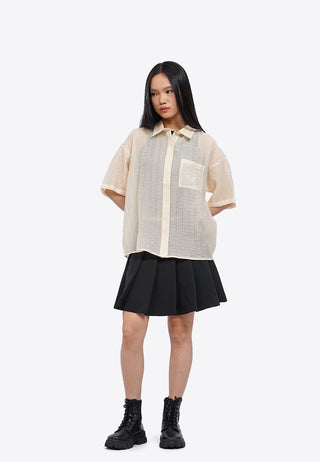 Short Sleeve Textured Sheer Shirt