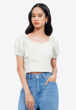 Puff Sleeve Blouse with Lace Trim