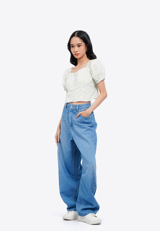 Puff Sleeve Blouse with Lace Trim