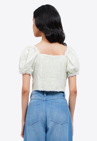 Puff Sleeve Blouse with Lace Trim
